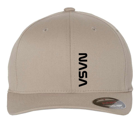 Black NASA Letter 6 Panel Mid Profile Flexfit Closed Back Twill Cap - From Small to 2XL Big Size