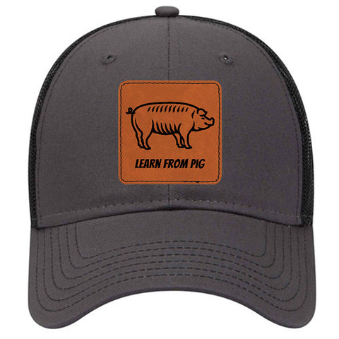 Pig Leatherette Patch 6 Panel Low Profile Mesh Back Trucker Hat - for Men and Women