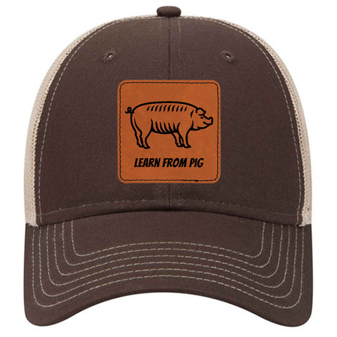 Pig Leatherette Patch 6 Panel Low Profile Mesh Back Trucker Hat - for Men and Women