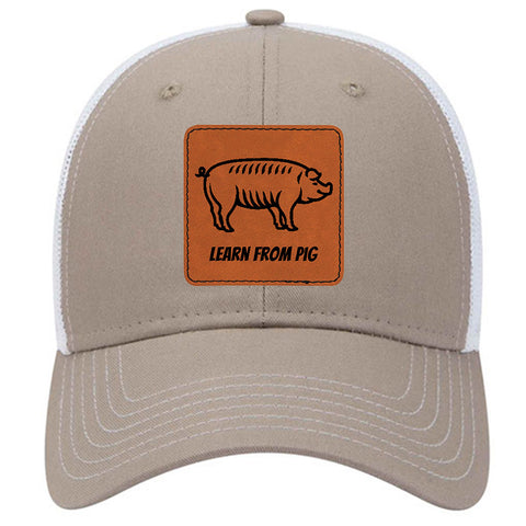 Pig Leatherette Patch 6 Panel Low Profile Mesh Back Trucker Hat - for Men and Women