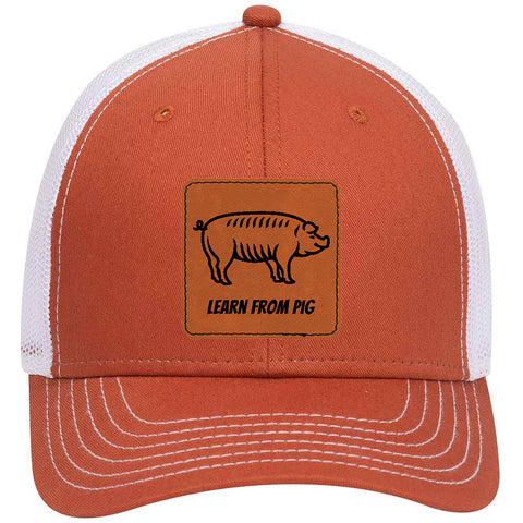 Pig Leatherette Patch 6 Panel Low Profile Mesh Back Trucker Hat - for Men and Women