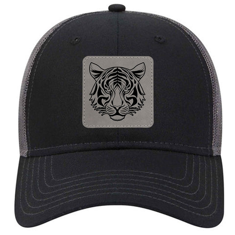 Tiger Leatherette Patch 6 Panel Low Profile Mesh Back Trucker Hat - for Men and Women