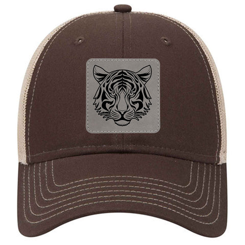 Tiger Leatherette Patch 6 Panel Low Profile Mesh Back Trucker Hat - for Men and Women