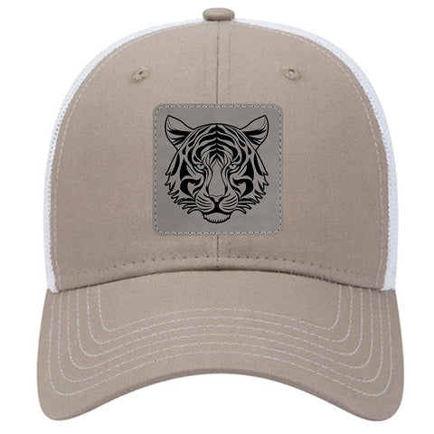 Tiger Leatherette Patch 6 Panel Low Profile Mesh Back Trucker Hat - for Men and Women