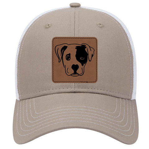 Puppy Dog Leatherette Patch 6 Panel Low Profile Mesh Back Trucker Hat - for Men and Women