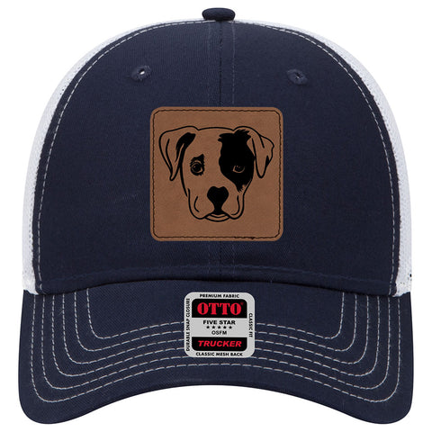 Puppy Dog Leatherette Patch 6 Panel Low Profile Mesh Back Trucker Hat - for Men and Women