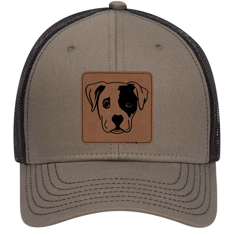 Puppy Dog Leatherette Patch 6 Panel Low Profile Mesh Back Trucker Hat - for Men and Women