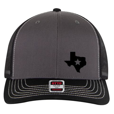 Black Texas Map Star 6 Panel Mid Profile Mesh Back Trucker Hat - For Men and Women