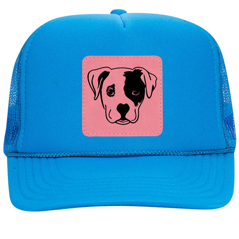 Puppy Dog Leatherette Neon 5 Panel High Crown Foam Mesh Back Trucker Hat - For Men and Women