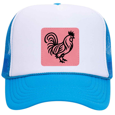 Rooster Leatherette Neon 5 Panel High Crown Foam Mesh Back Trucker Hat - For Men and Women