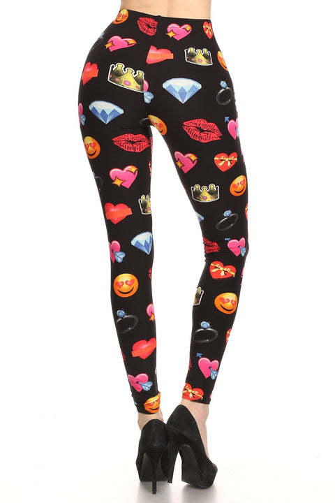 Women's Regular Emoji Heart Lips Pattern Printed Leggings