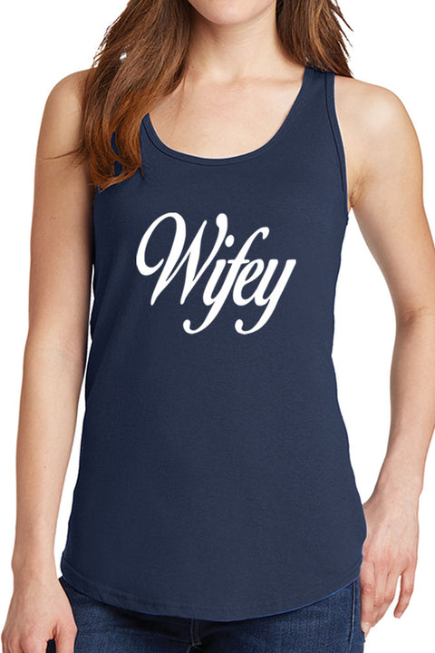 Women's Wifey with Cursive Core Cotton Tank Tops -XS~4XL