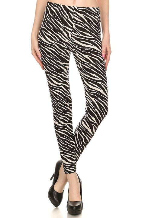 Women's Regular Zebra Animal Skin Full Length Pattern Printed Leggings
