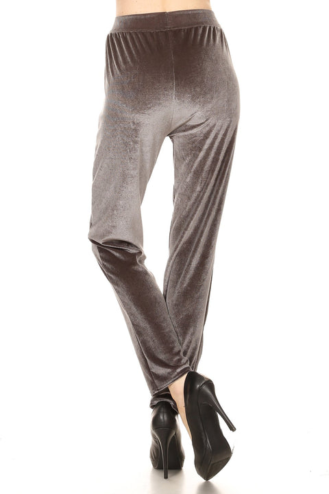 Women's Regular Full Length Velvet Pants with Side Pockets