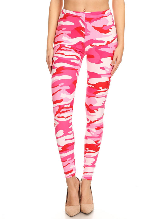 Women's Regular Pink Camouflage Army Pattern Printed Leggings