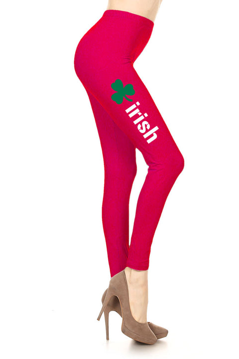 Women's Irish Word with Green Clover Design Printed Leggings for Regular Plus 3X5X