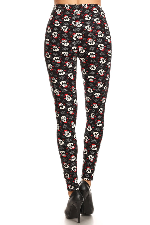 Women's Plus Snowman with Red Hat Glove Pattern Printed Leggings