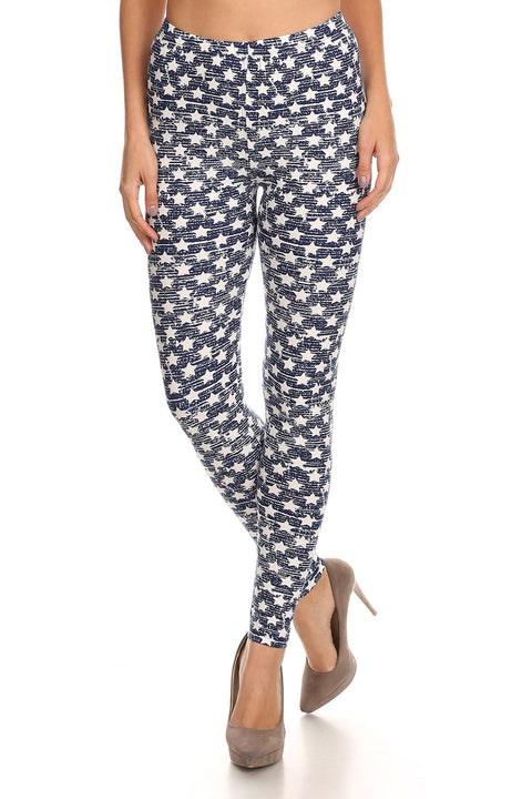 Women's Plus White Little Stars Faded Pattern Printed Leggings