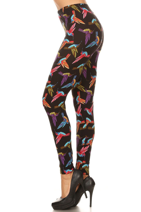 Women's Regular Hummingbird Pattern Printed Leggings