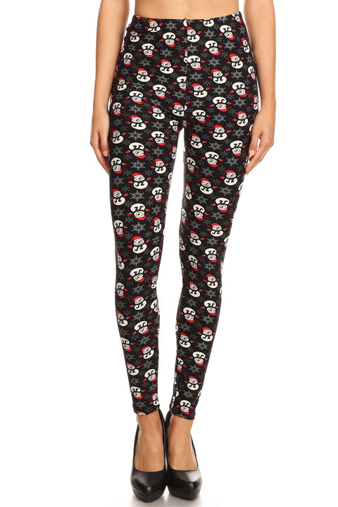 Women's Plus Snowman with Red Hat Glove Pattern Printed Leggings