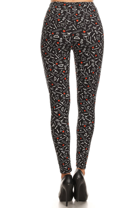 Women's Plus School Supplies Pattern Printed Leggings