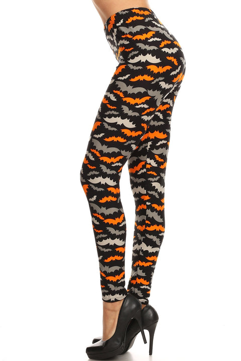 Women's Plus Halloween Colorful Bat Pattern Printed Leggings