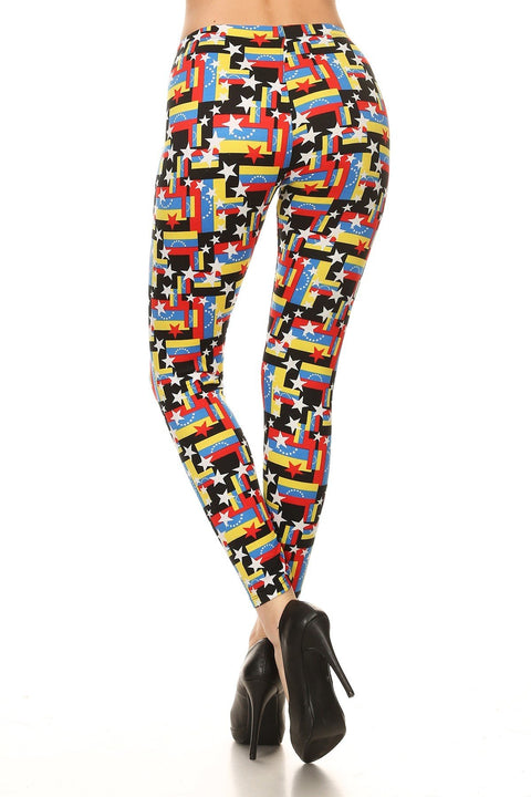 Women's Regular Venezuelan Flag with Elastic Waist Pattern Printed Leggings