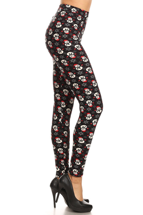 Women's Plus Snowman with Red Hat Glove Pattern Printed Leggings