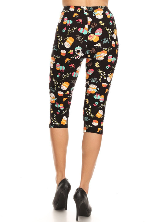 Women's Regular Easter Egg Rabbits Butterfly Printed Cropped Capri Leggings