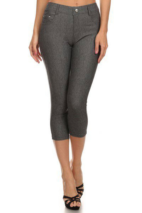 Women's Capri Stretchy Cotton-Blend Jeggings with 5 Pockets- Regular and Plus