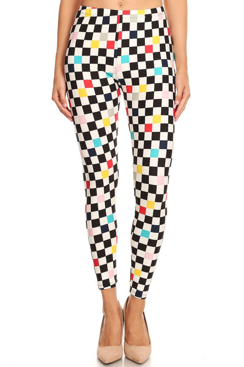 Women's Plus Colorful Checkered Pattern Printed Leggings