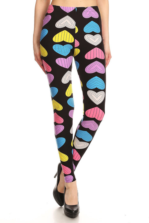 Women's Plus Pink Yellow Blue Big hearts Pattern Printed Leggings