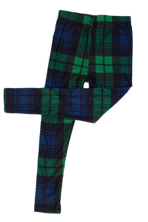 Kid's colorful Green Black Plaid Pattern Printed Leggings