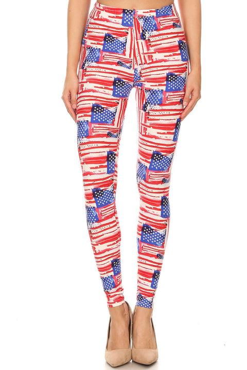 Women's Regular American Flag Distressed Look Pattern Printed Leggings