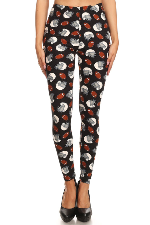 Women's Plus Football Helmet Pattern Printed Leggings
