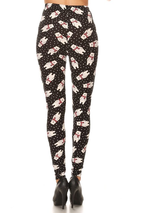 Women's 3X 5X Polar Bear Snow Pattern Printed Leggings