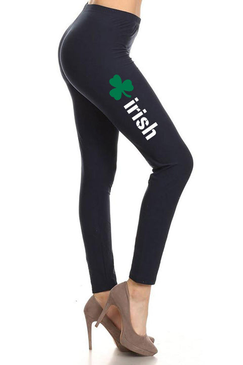 Women's Irish Word with Green Clover Design Printed Leggings for Regular Plus 3X5X