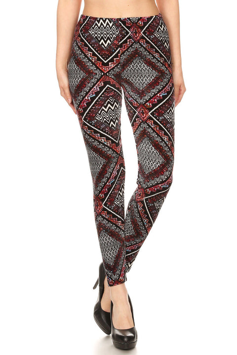 Women's Regular Diamond Chevron Pattern Velvet High Waisted Leggings