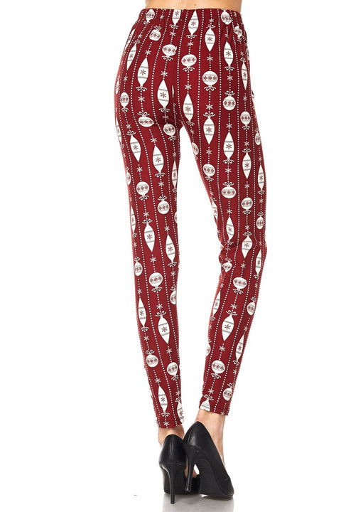 Women's Plus Red White Christmas Bell Deco Pattern Printed Leggings