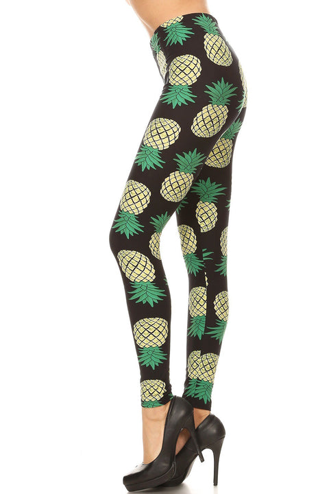 Women's Regular Yellow Pineapple Fruit Pattern Printed Leggings