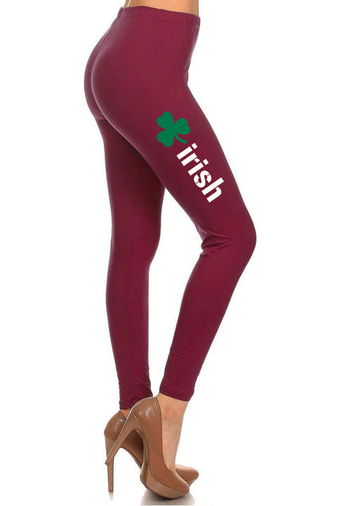 Women's Irish Word with Green Clover Design Printed Leggings for Regular Plus 3X5X