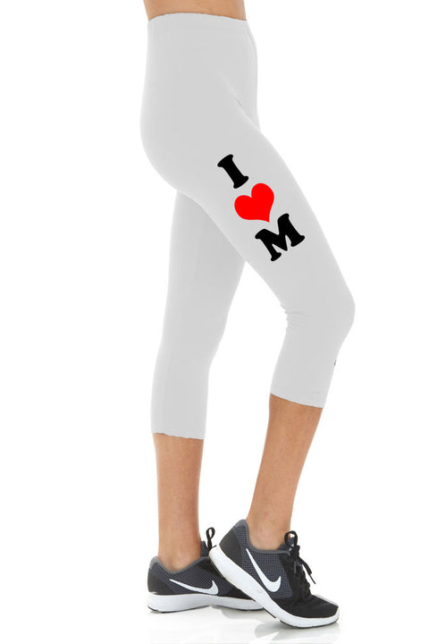 Women's Mother's Day I Heart Mom Buttery Soft Peach Skin Cropped Capri Leggings - Regular Plus and 3X5X