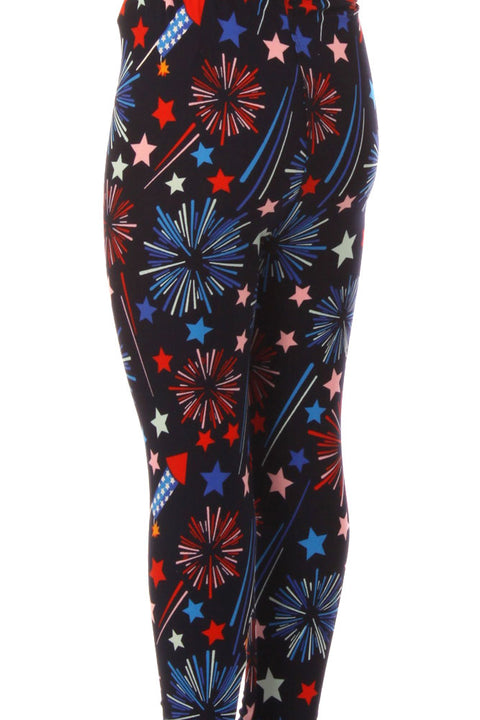 Kid's 4th of July Fireworks American Flag Pattern Printed Leggings