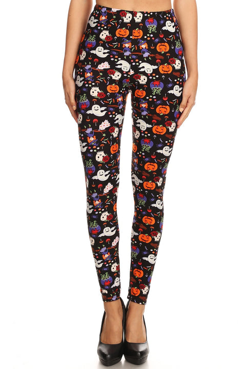 Women's Regular Halloween Pumpkin Ghost Pattern Printed Leggings
