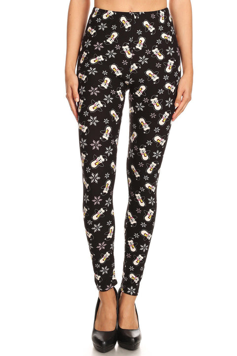 Women's Regular Penguin Snowman Snowflake Pattern Printed Leggings