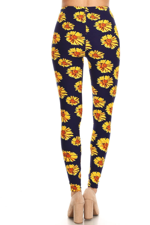 Women's Plus Yellow Big Sunflower Pattern Print Leggings