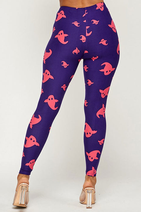 iZZYZX Women's Regular Pink Ghost Halloween Pattern Printed Leggings