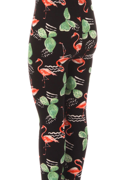 Kid's Colorful Flamingo Cactus Pattern Printed Leggings