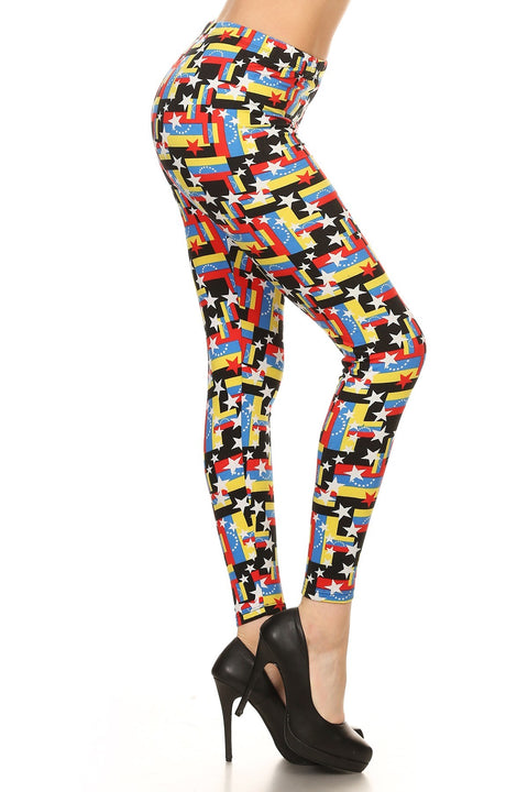 Women's Regular Venezuelan Flag with Elastic Waist Pattern Printed Leggings