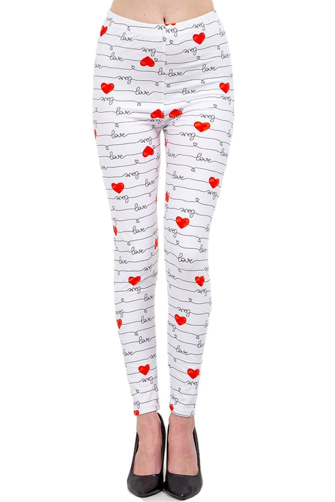 Women's Plus Love & Heart White Pattern Printed Leggings